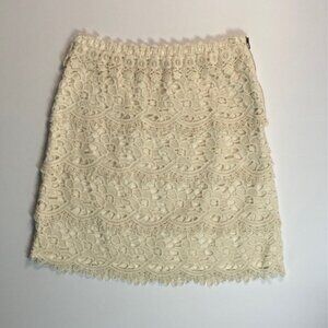LOFT Lace Tiered Cream Lined Skirt